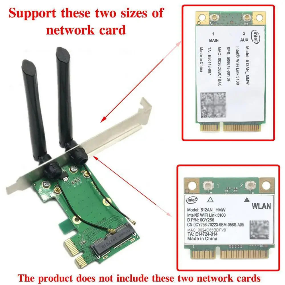 Беспроводная Wi-Fi сетевая карта Mini PCI-E к 1X Desktop + антенны адаптера 2 V7G2 | Компьютеры и