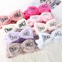 2020 new letter omg headbands for women girls bow wash face turban makeup elastic hair bands coral fleece hair accessories