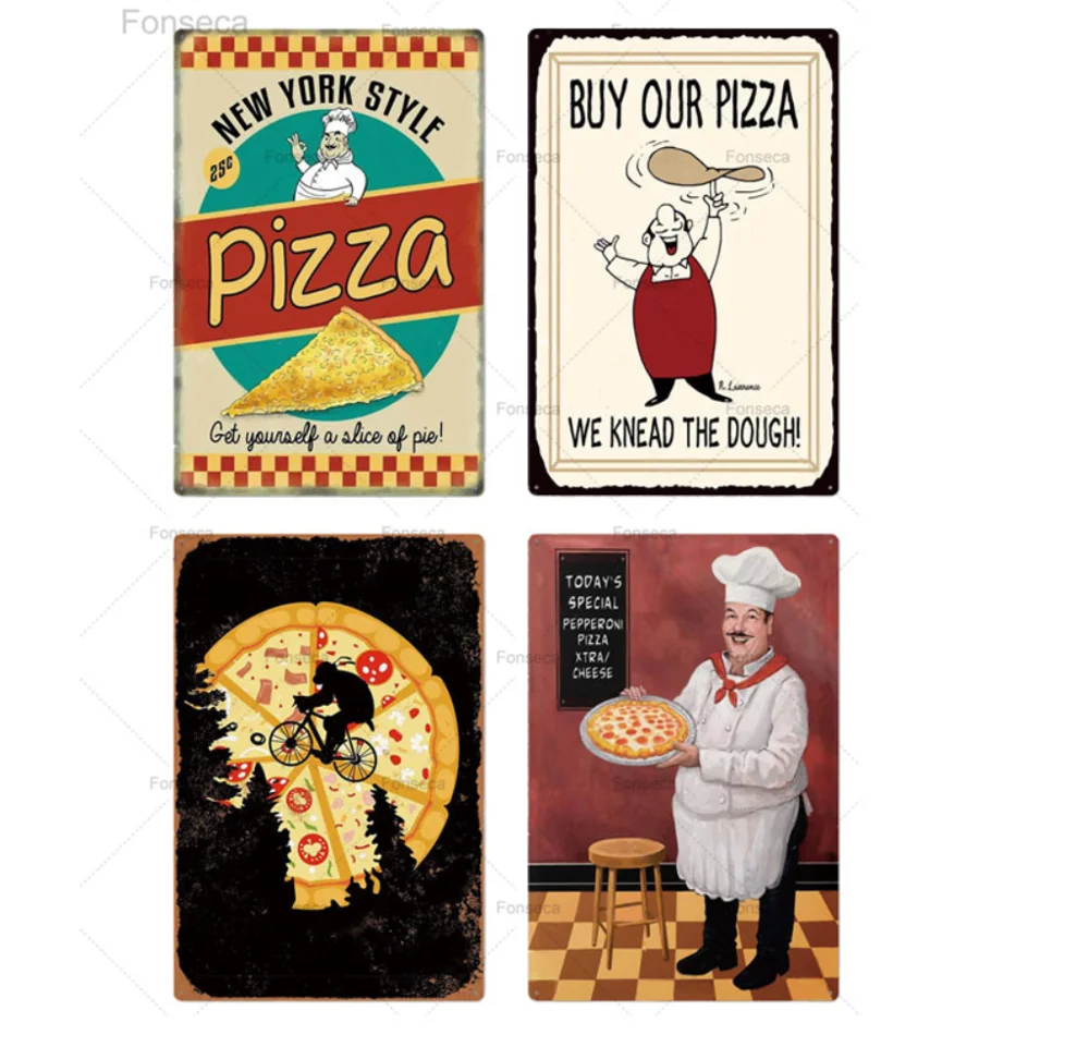 Пицца зоны Оловянная табличка металлический Винтаж знак Настенный декор для