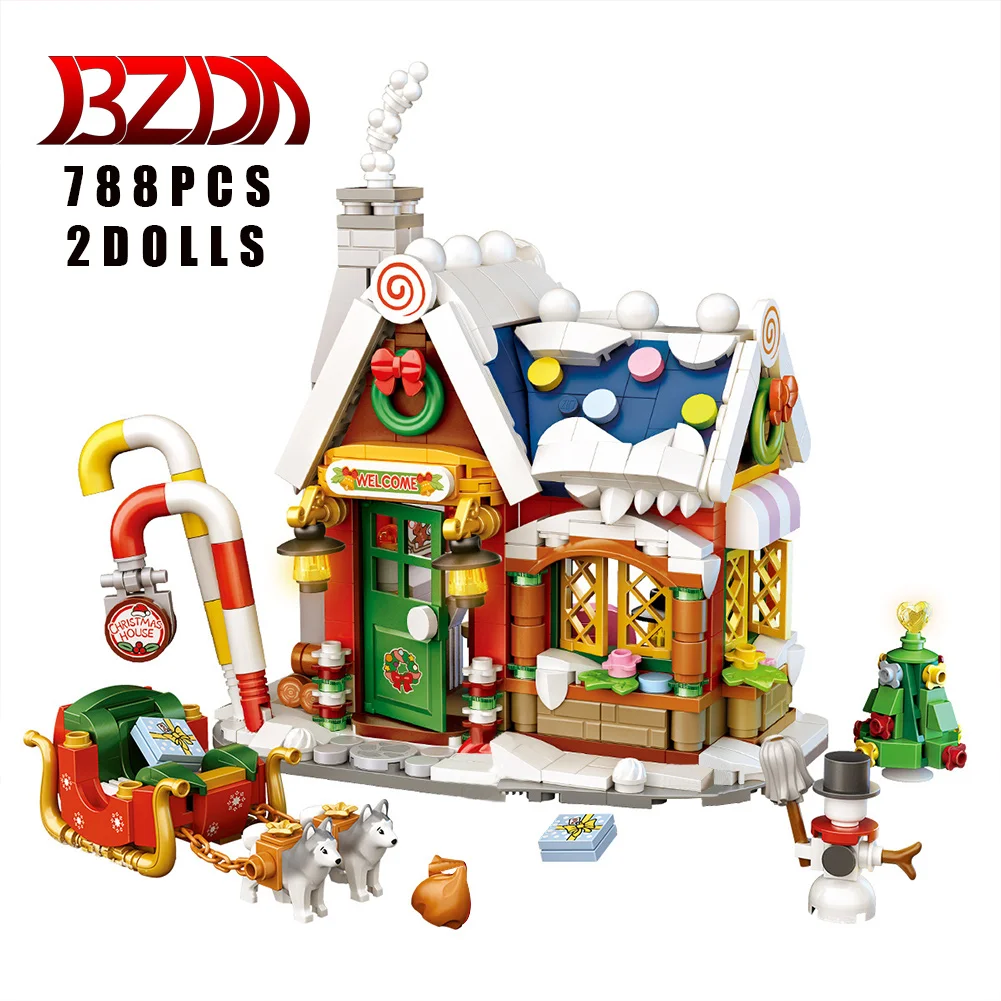 

BZDA Mini Street View Bricks Merry Christmas House Tree Santa Claus Snowman Tree Deer Building Block Toy For Children Xmas Gifts
