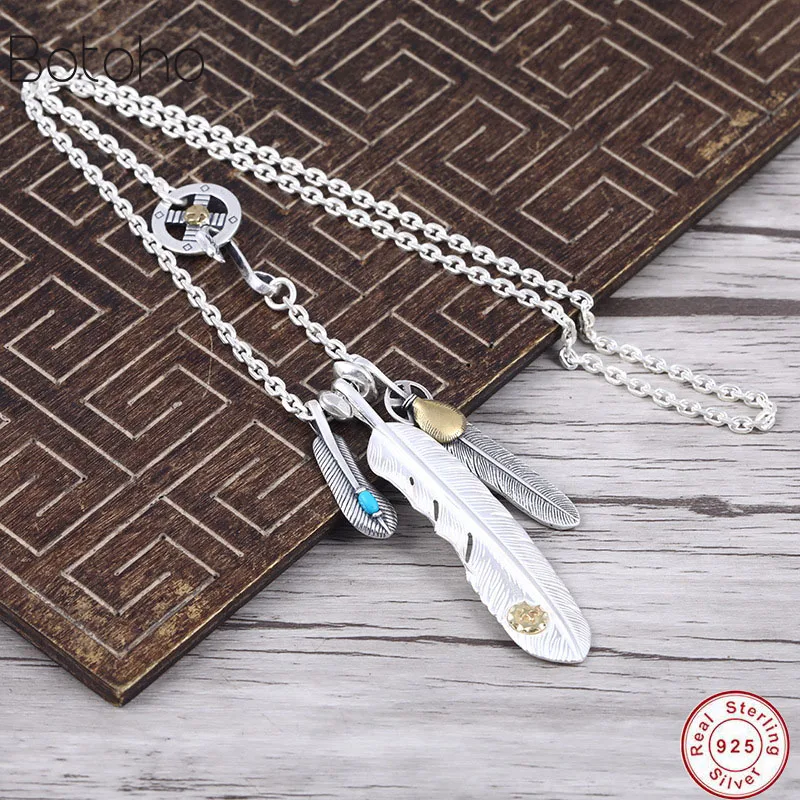 Ожерелье ручной работы из стерлингового серебра 925 пробы с подвеской в виде пера