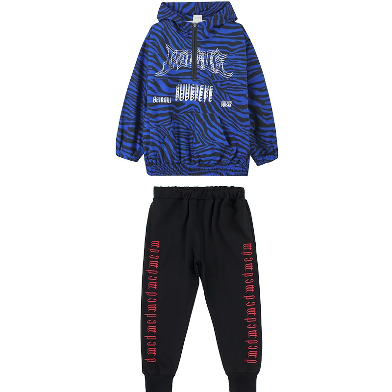 

Kid Hip Hop Clothing Zebra Print Hoodie Sweatshirt Shirt Top Black Streetwear Pants for Girls Boys Jazz Dance Costume Clothes