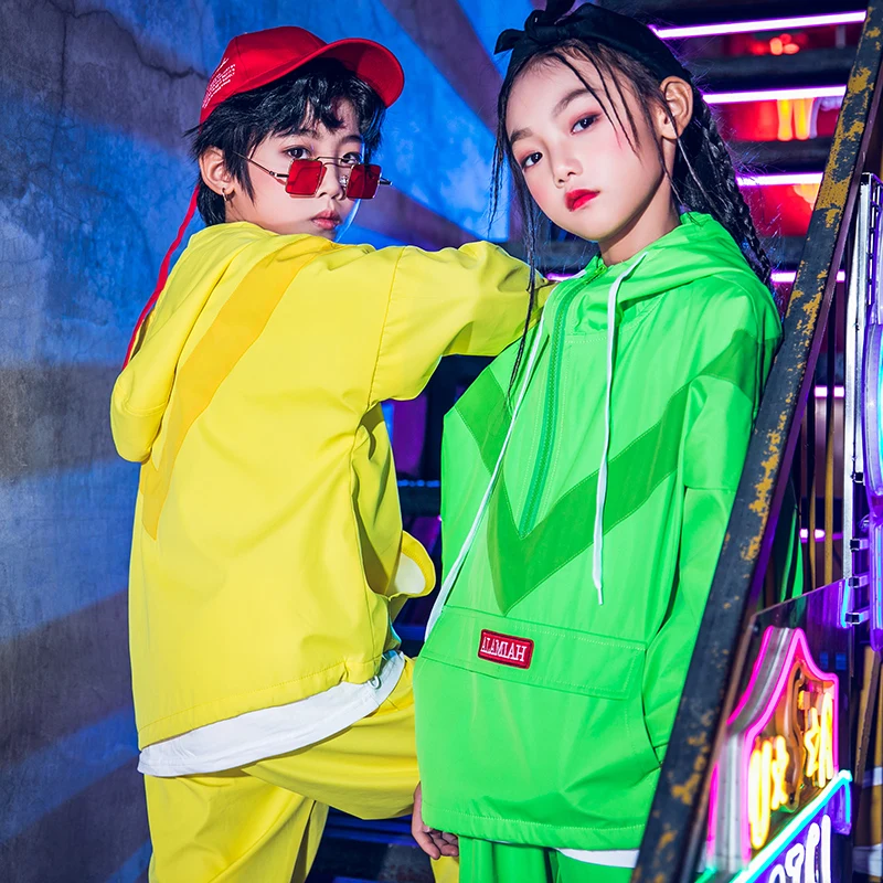 Новый костюм в стиле хип хоп для детей/мальчиков/девочек неоновый зеленый с