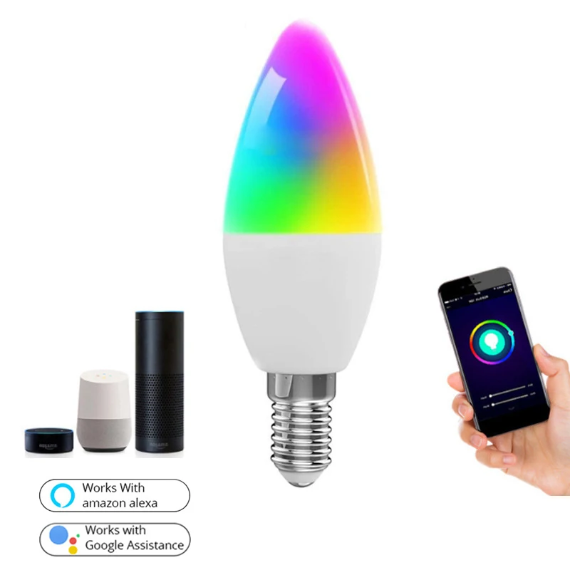 

Tuya Wifi Smart LED Candle Bulb RGB Bulb 6W E14/E26/E27/B22 Support Alexa/Google Home/IFTTT APP Smartes Speaker Voice Control