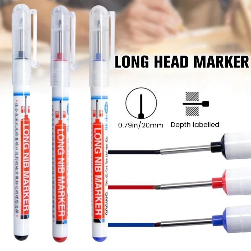 

1/3pcs Long Head Bathroom Woodworking Multi-Purpose Marker Deep Drill Hole Long Nib Water Resistant Marker Pens NK-Shopp