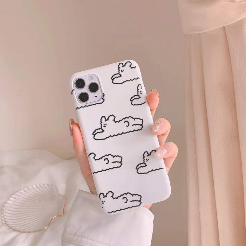 

INS Popular Animal Cartoon Rabbit White Case For iPhone 12 Pro 12 Mini 11 Pro Max SE 2020 7 8 7Plus 8Plus XR X XS MAX