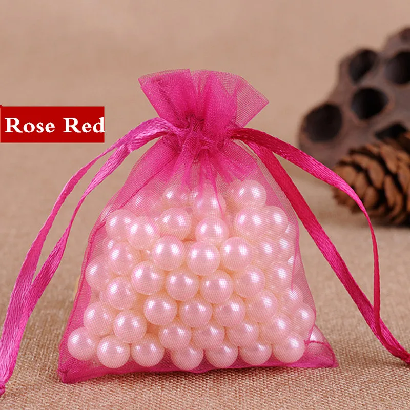 rose red 100 шт/50 шт сумки из органзы 7x9 9x12 10x15 см свадебные украшения мешочки из органзы подарочные пакеты в ювелирной упаковке и дисплее - Цвет: rose red