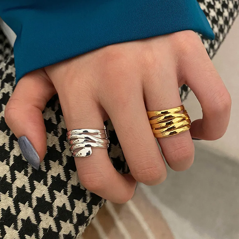 

MrZMsZ Exaggerated Multilayer Winding Design Metal Rings For Women Men Punk Hip Hop Opening Adjustable Ring Fashion Jewelry Gift
