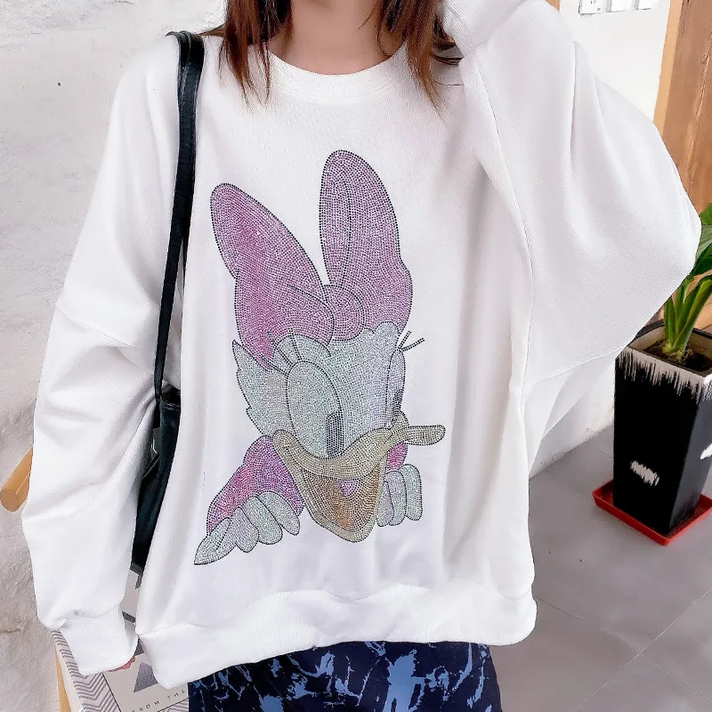 

UVRCOS2021Spring Autumn Lovely Sweater Women Cartoon Donald Duck Hoodie NEW Korean Style Loose Terry Cotton Long Sleeve TopTrend