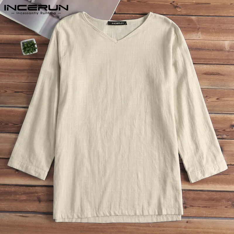 

Spring Vintage Mens Shirts Loose Long Sleeve Loose Tops Cotton Solid Color Camisas Chinese Style Male Shirts S-5XL 2021 INCERUN