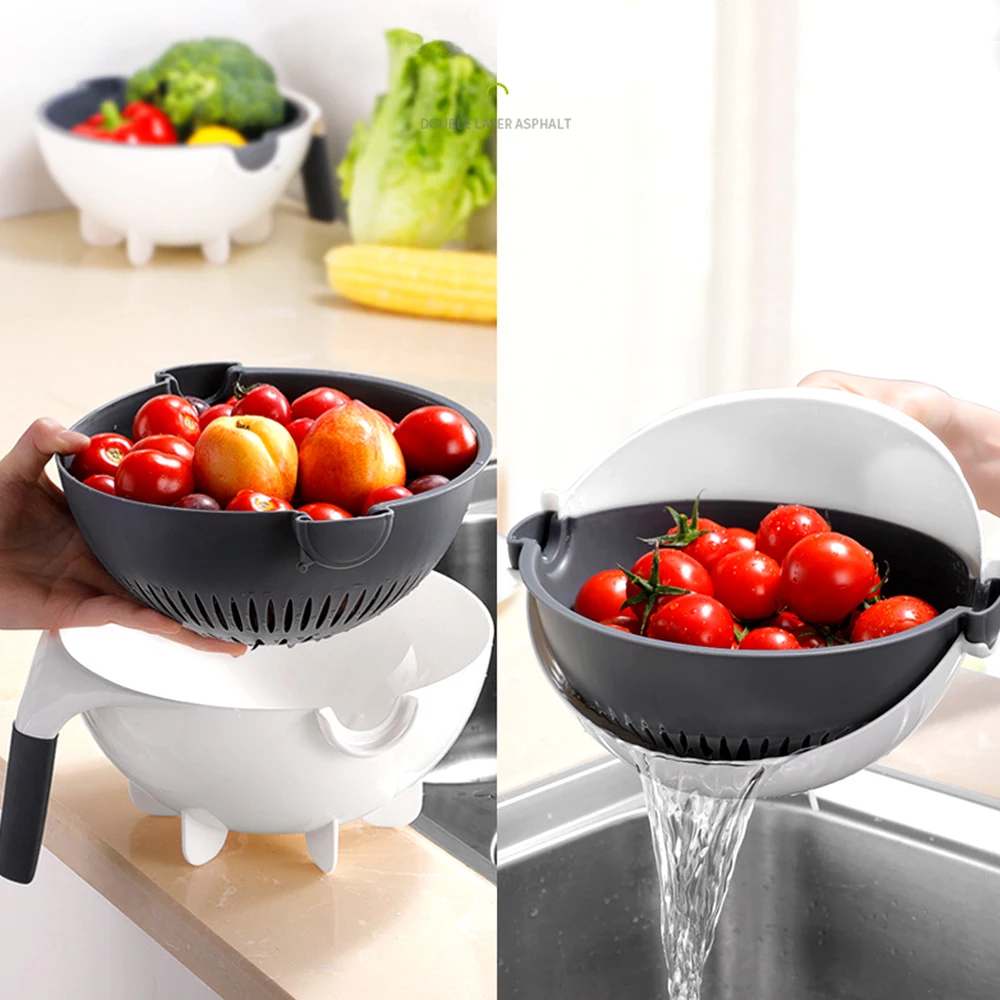 

Multifunctional Rotate Vegetable Cutter With Drain Basket Household Potato Slicer Radish Grater Kitchen Tools