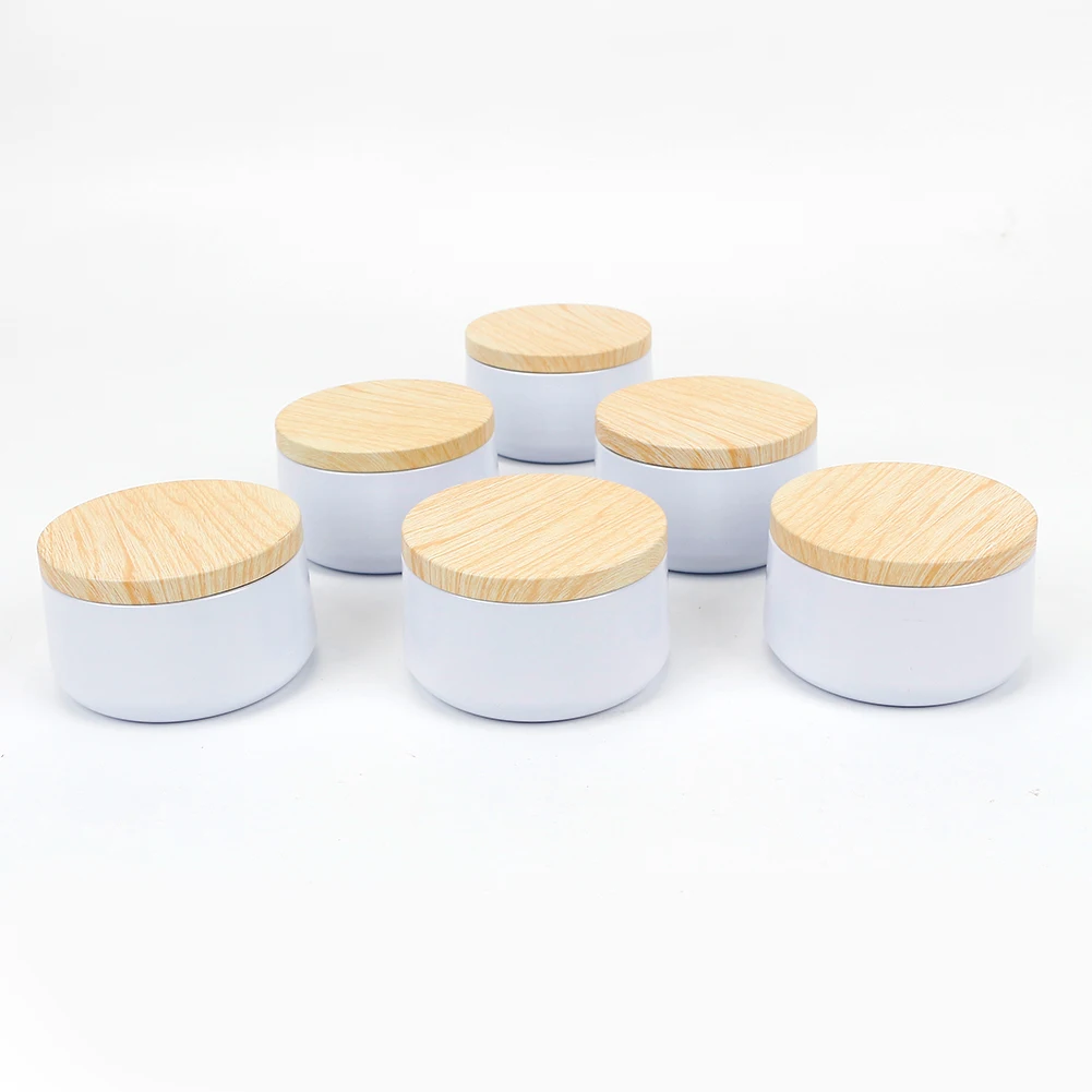 Tarros de lujo para velas con tapa de patr&oacute;n de madera, contenedor redondo a granel, latas vac&iacute;as, caja de almacenamiento de dulces, bote de cosm&eacute;ticos, negro y dorado, 6oz-1