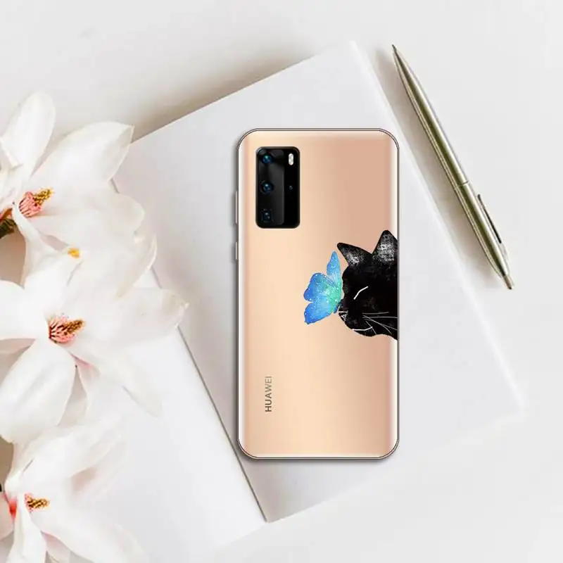 

Cute cat Phone Case Transparent for huawei honor P 40 30 20 lite Pro 10 i 8 9 x p smart 2019