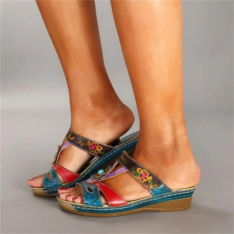 Сандалии женские цветные на платформе этническая удобная летняя обувь плоской