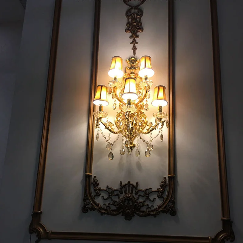 Большой 5 огней современный золотой Настенный Бра с тканевым абажуром большой