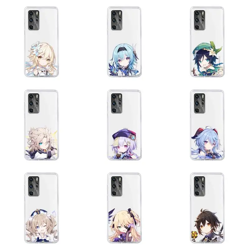 

Genshin impact cute cartoon Phone Case For Huawei P40 P30 P20 Mate Honor 10i 30 20 i 10 40 8x 9x Pro Lite Transparent Cover