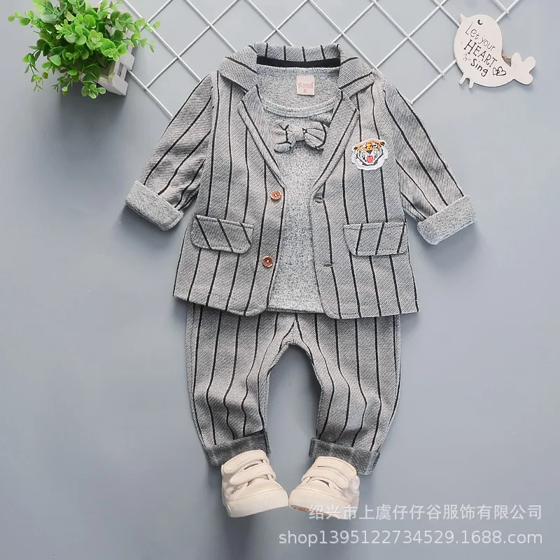 

New spring autumn striped children's clothing suit Infant boys girls baby Leisure dress gentleman 3pcs set kids bebes Outfits