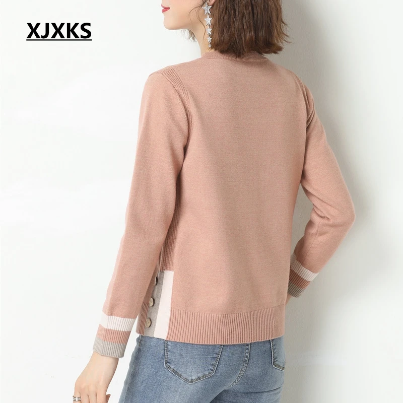 Пуловер женский кашемировый с круглым вырезом и длинными рукавами | Женская