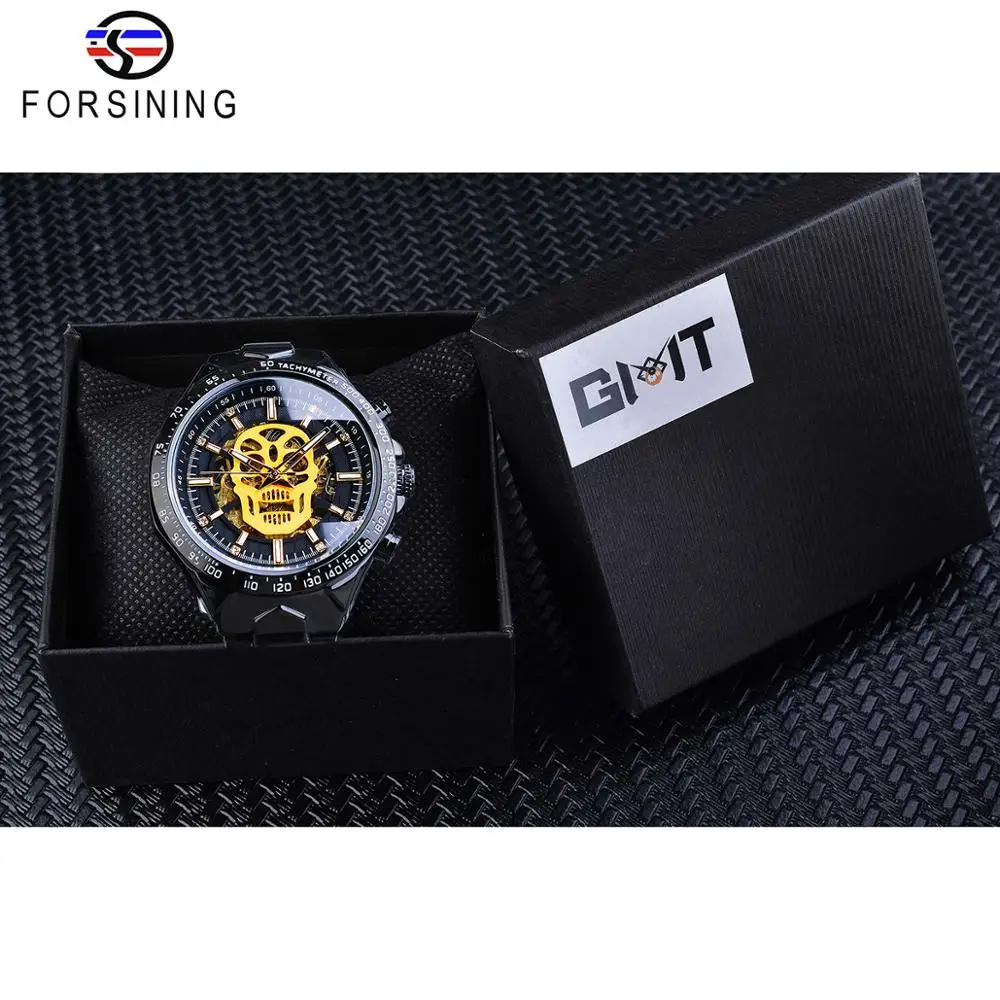 

Forsining Steampunk Skull Bone Men Mechanical Watches Automatic Black Stainless Steel Belt Wristwatch Reloj Hombre Dropship Gift