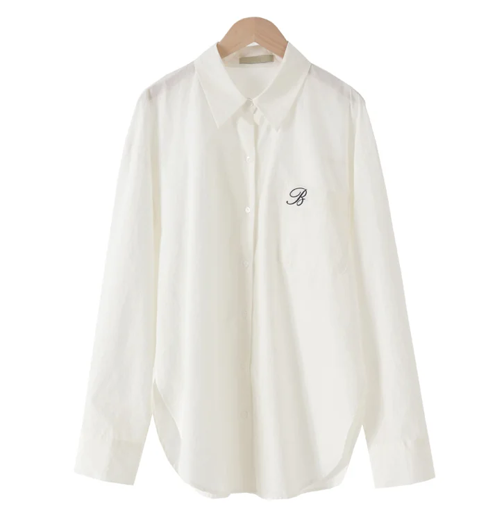 

2021 New Spring Women's White Shirt Long Sleeve Mid-Length Design Sense Niche BF Style Korean Style Graceful Tops