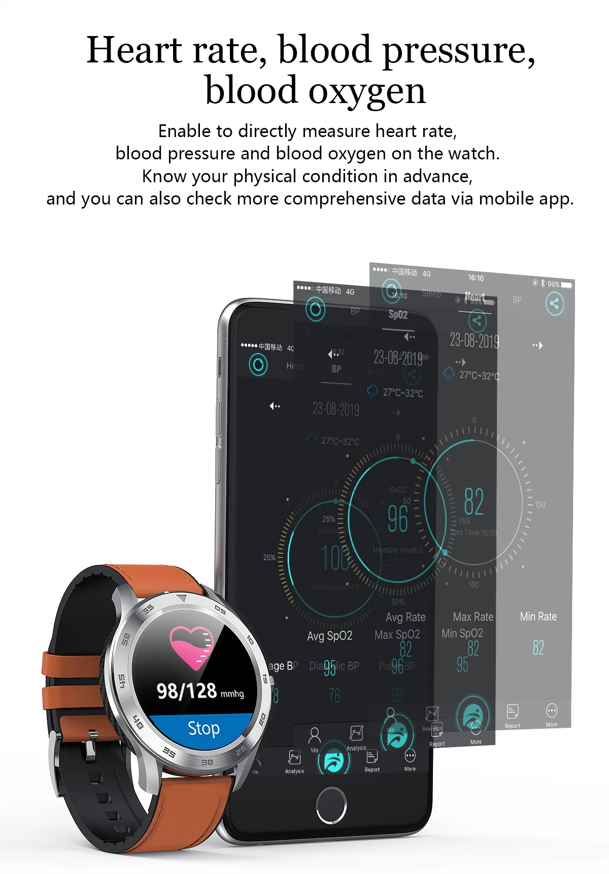 DT98 Smart Watch IP68 Waterproof 1.3 Full Round HD Screen ECG Detection Multi Dials Bluetooth Call Smartwatch Fitness Tracker