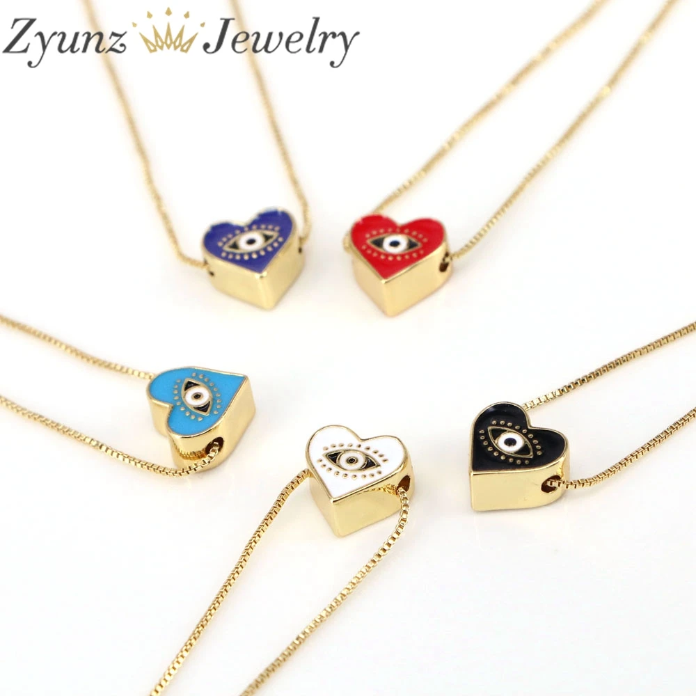 

10PCS, Colorful Enamel Geometric Heart Turkish Eye Women Necklace Vintage Eye Adjustable Chain Jewelry