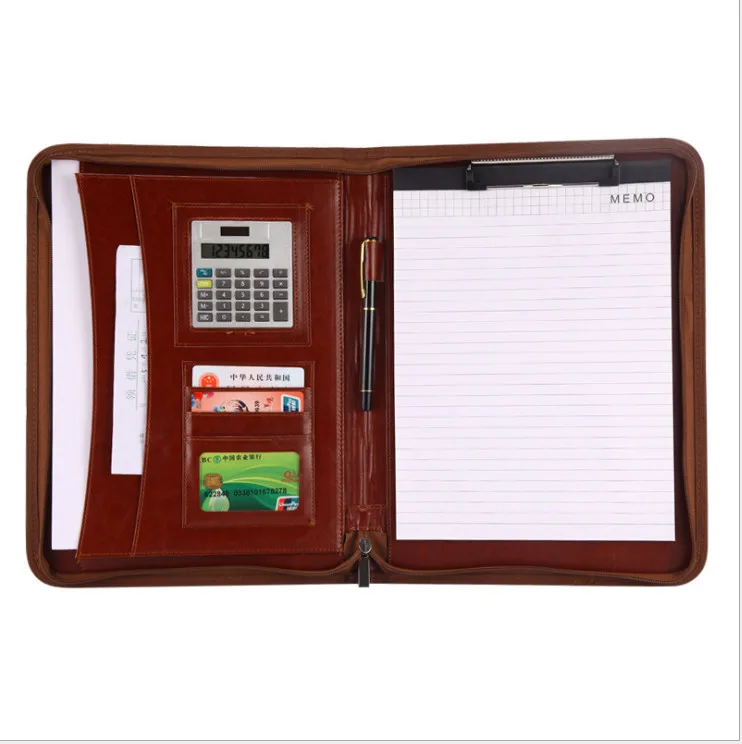 A4 PU Leather File Folder With Calculator Multifunction Office Supplies Organizer Manager Document Pads Briefcase Padfolio Bags |