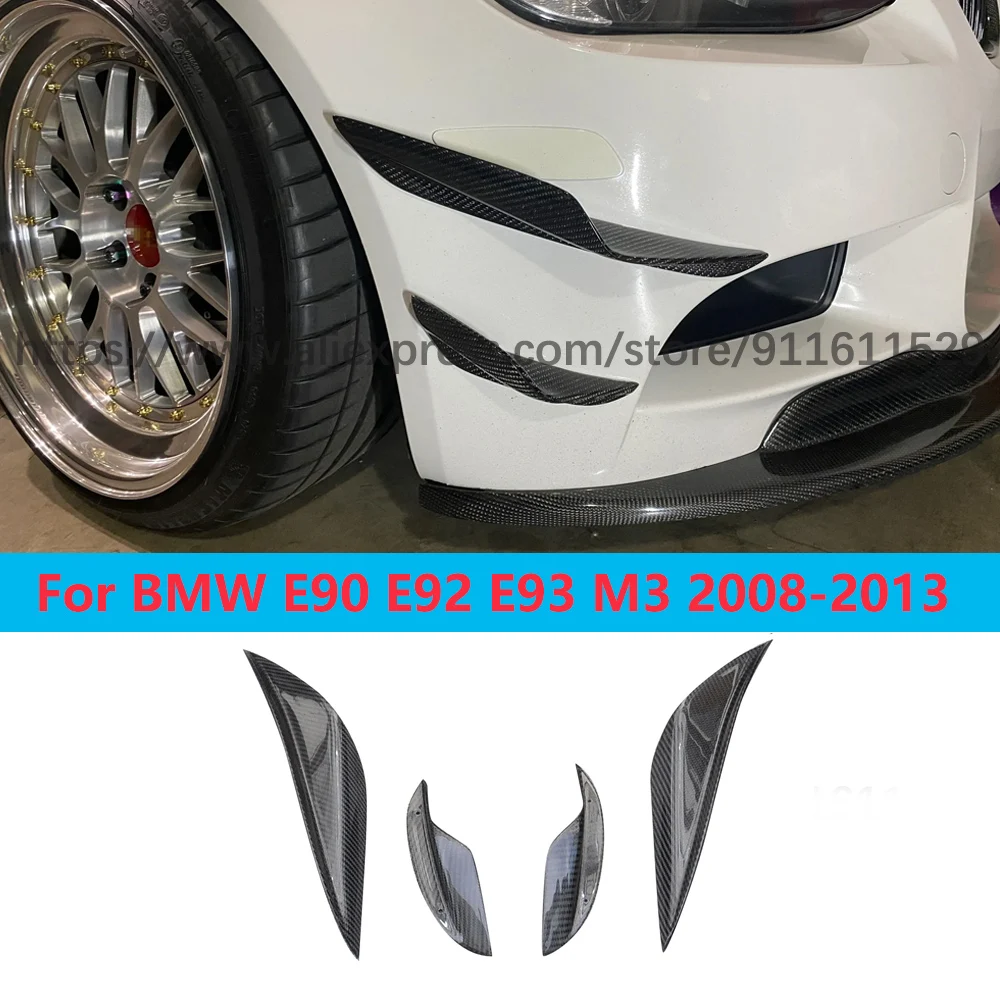 

For BMW E90 E92 E93 M3 2008-2013 Carbon Fiber Front Bumper Lip Fender Canards Trims 4pcs Splitters Auto Accessories