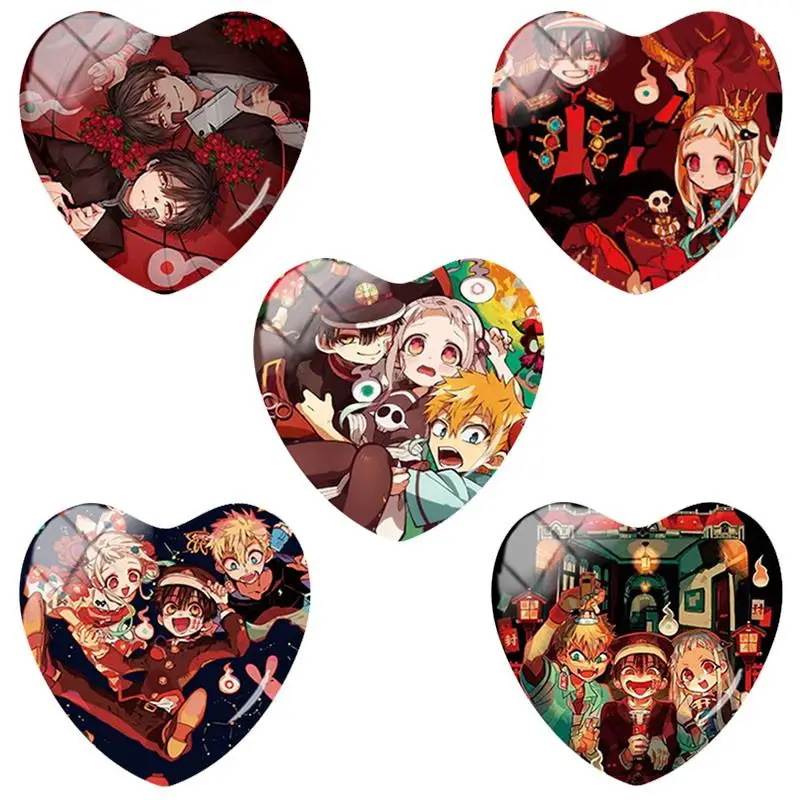 

TAFREE горячая Распродажа аниме унитаз Hanako-kun 25 мм в форме сердца сделай сам стеклянный кабошон демонстрация плоская задняя крышка брелок фурн...