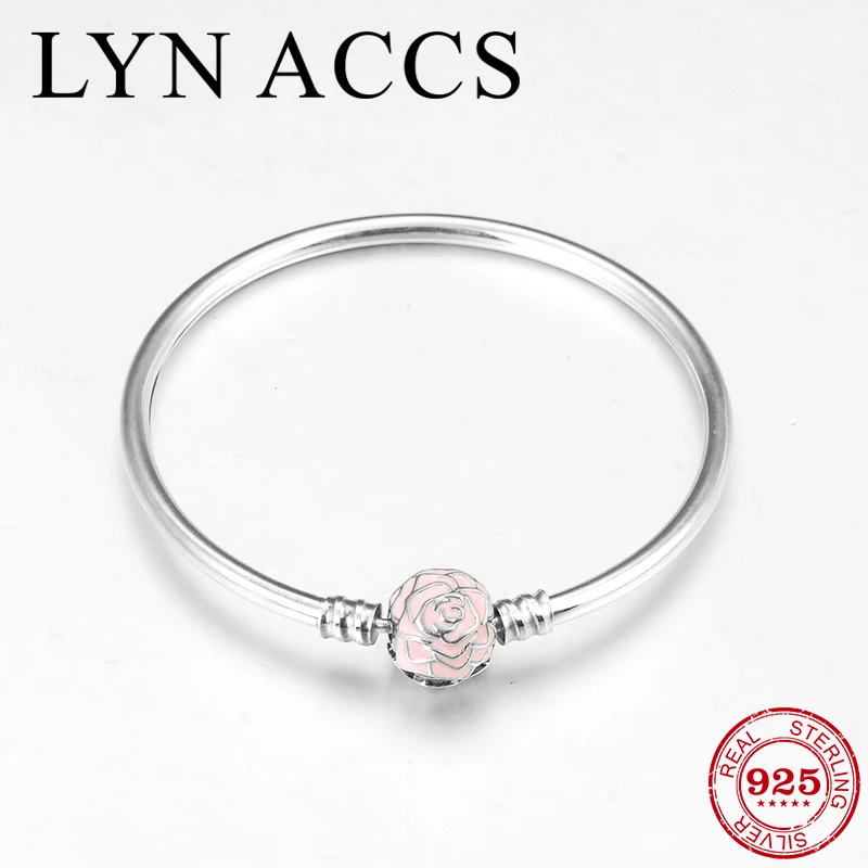 Новые очаровательные браслеты из стерлингового серебра 925 пробы с розовой розой