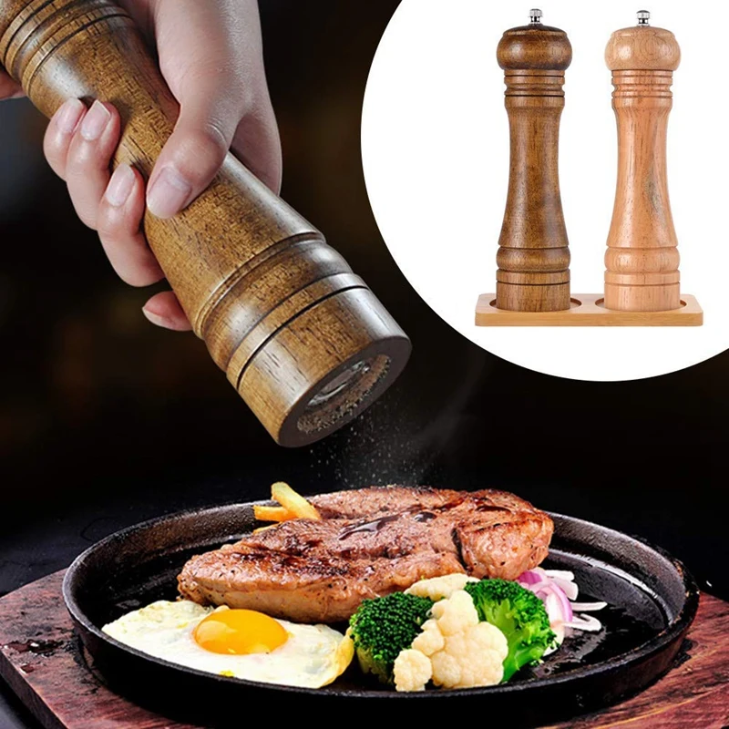 

New Salt and Pepper Grinders,Oak Wooden Salt and Pepper Mills Shakers Ceramic Rotor with Strong Adjustable Coarseness[Set of 2]