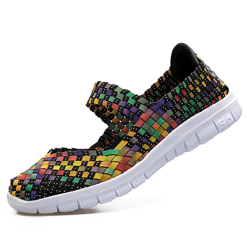 Женские плетеные туфли EOFK летние эластичные в клетку без шнурков натуральные