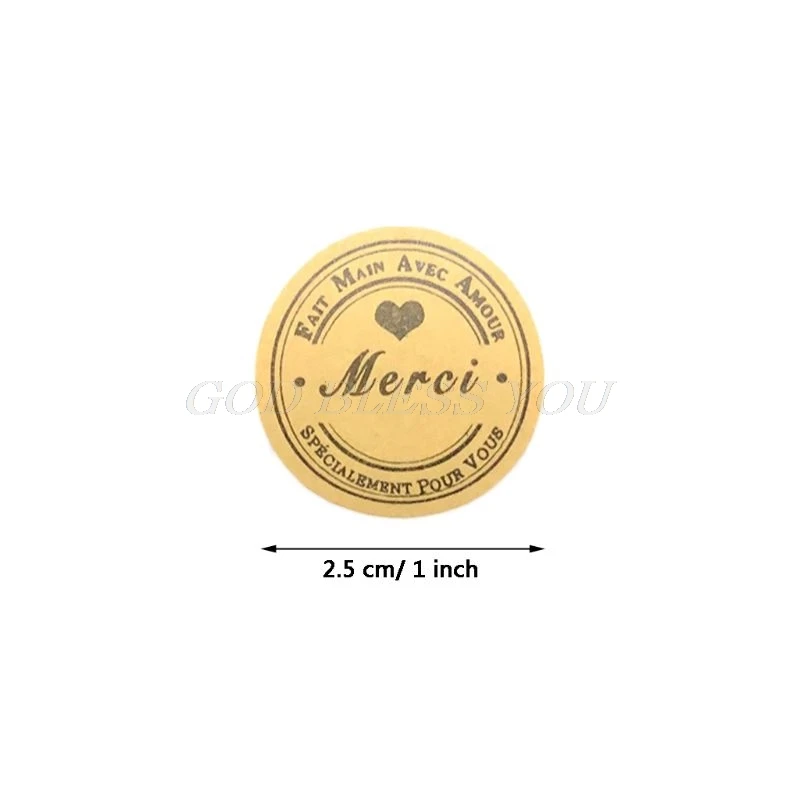 

500pcs Kraft Merci French Thank You labels Stickers Handmade Package Envelope Seal Label Scrapbooking Stationery Sticker