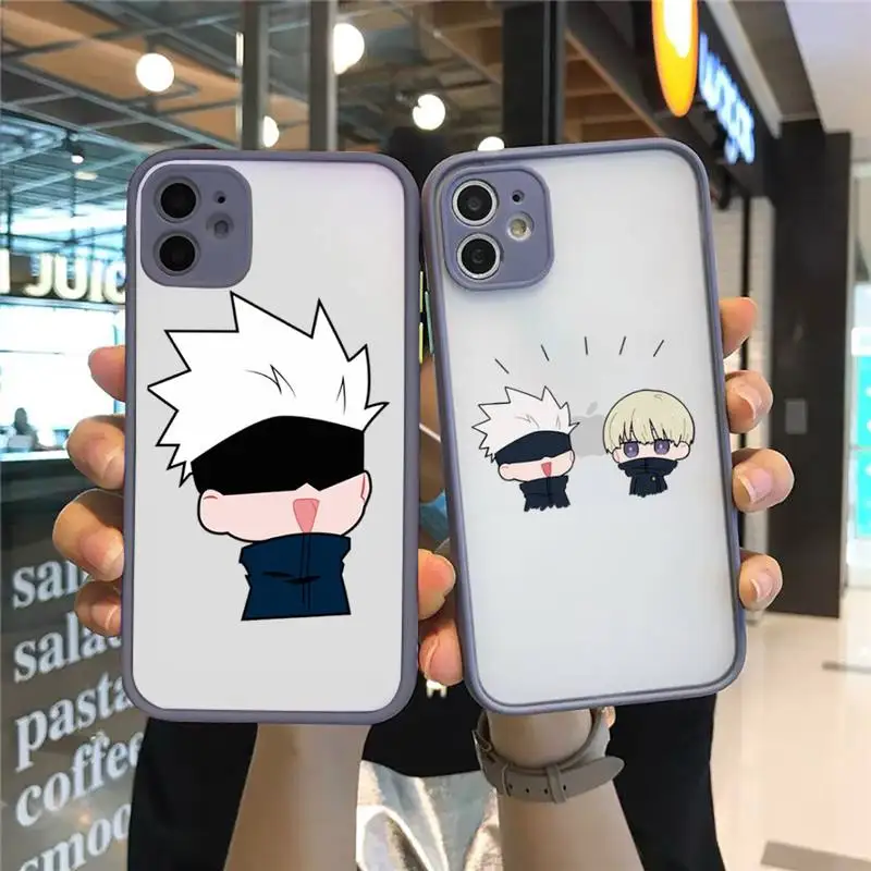 

Jujutsu Kaisen Satoru Gojo anime Phone Case For iPhone 12 11 Mini Pro XR XS Max 7 8 Plus X Matte transparent Gray Back Cover