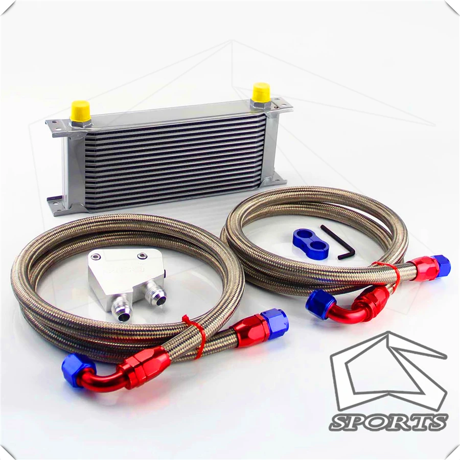 Универсальный 16 рядный комплект масляного охладителя двигателя + адаптер для