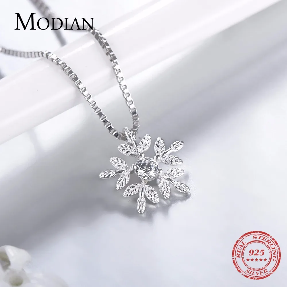 Ожерелье Modian из стерлингового серебра 2021 пробы с кулоном в виде белого снежинки
