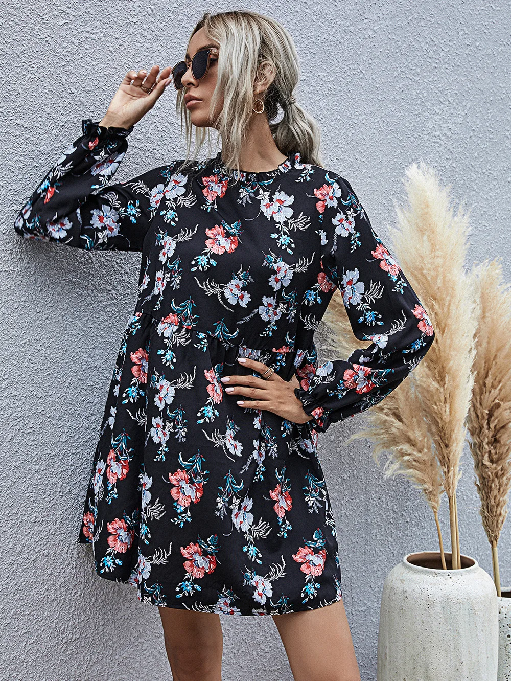 

2021 za black collar fashion casual high waist A-line temperament autumn winter dress female long sleeves zaraing