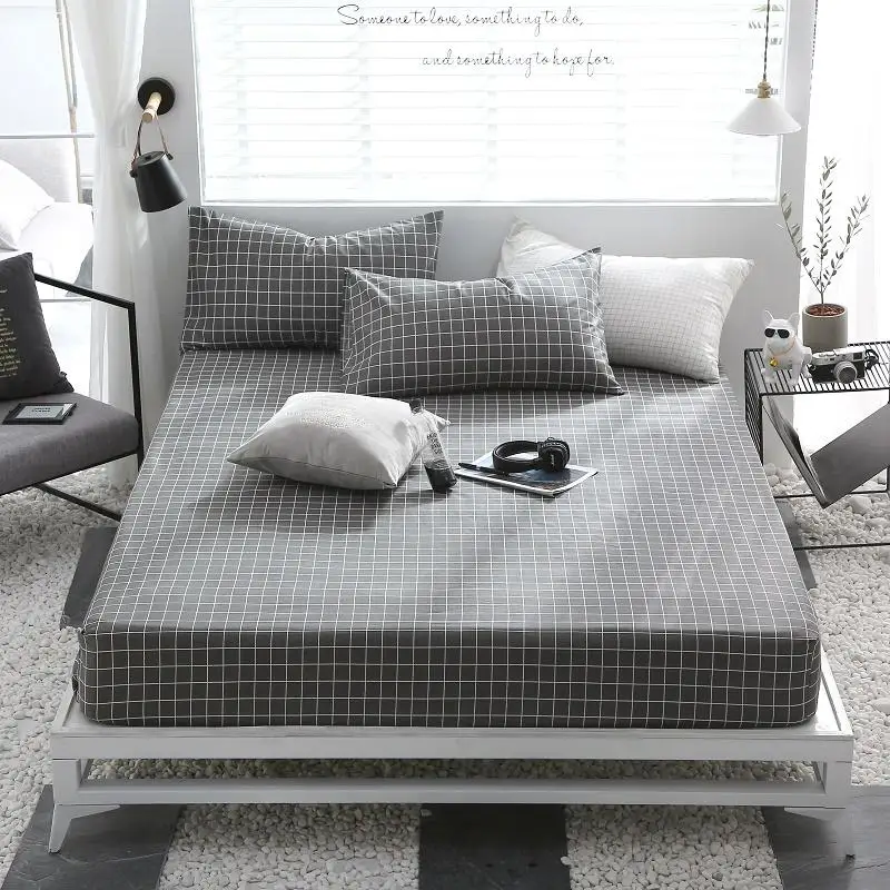 

61 New Product 1pcs 100%Cotton Printed Solid Fitted Sheet Mattress Cover Four Corners With Elastic Band Bed Sheet