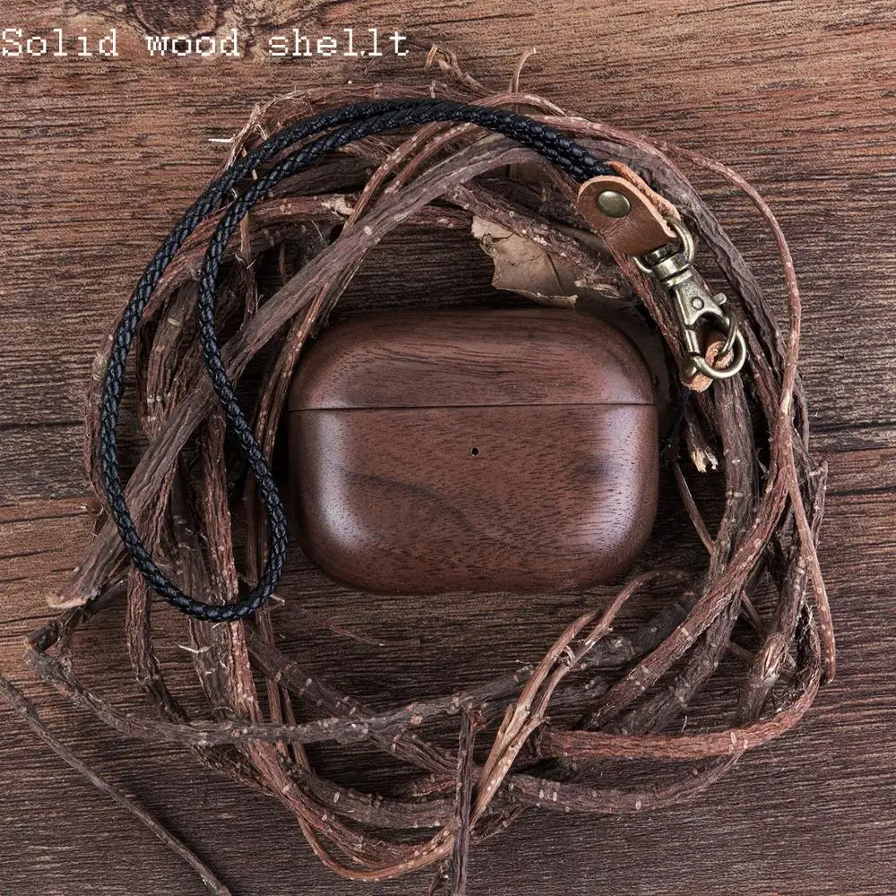

For Airpods Bluetooth wireless headset leather case, airplads Pro solid wood case, walnut case