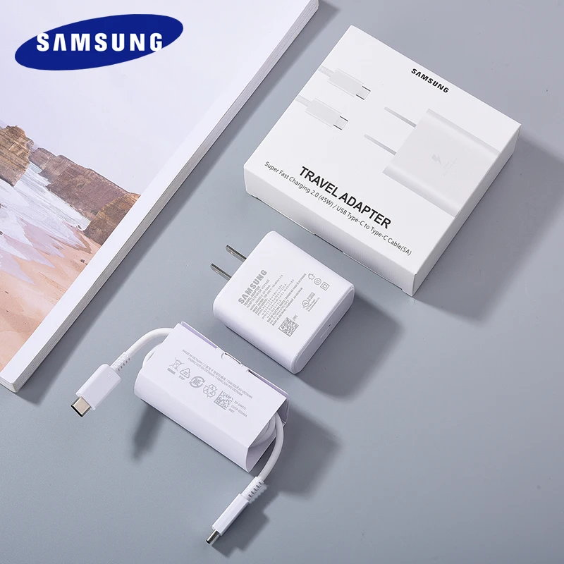 

Original SAMSUNG 45W US Super Adaptive Fast Charger EP-TA845 Dual Type C Cable For GALAXY Note 10 Plus 20 Ultra S20 Plus S21 A90