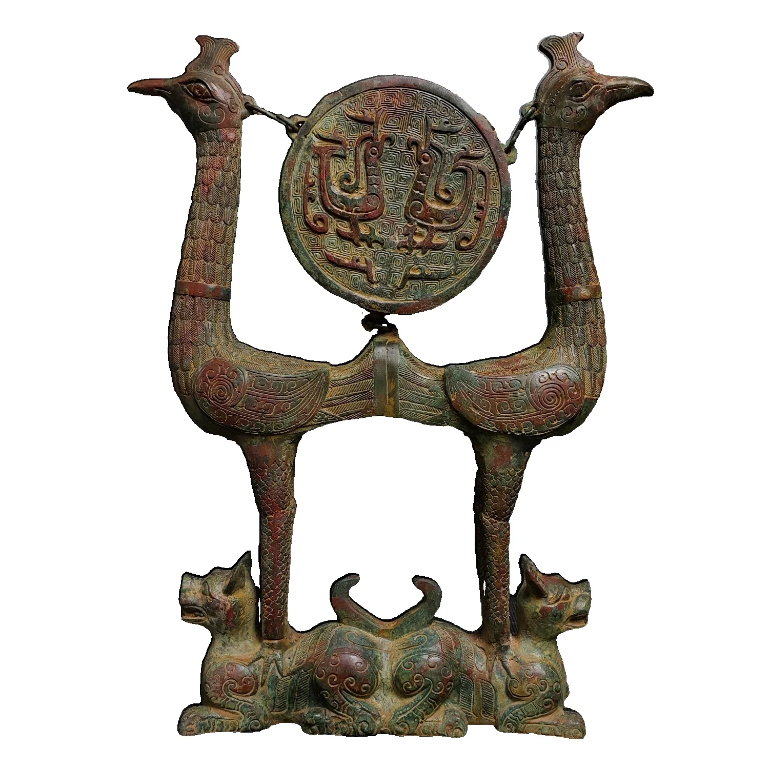 

Латуроджулу Шань и Чжоу династии бронза, грибковый узор, двойной держатель барабана птицы, имитация античного бронзового шедевра