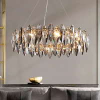 luxury modern led crystal chandelier for living room kitchen gold lustre ceiling hanging lamp round home lighting fixtures