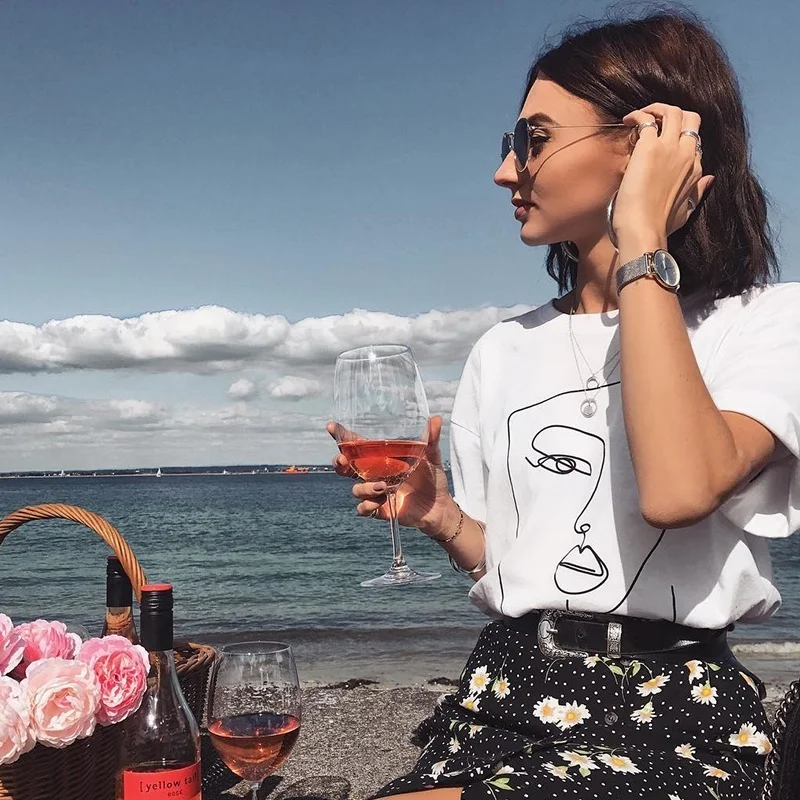 Футболка женская хлопковая с коротким рукавом простой смешной топ абстрактным