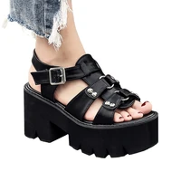 dark punk rivet platform shoes high heel platform sandals womens summer harajuku thick bottom chunky heel roman shoes size 40