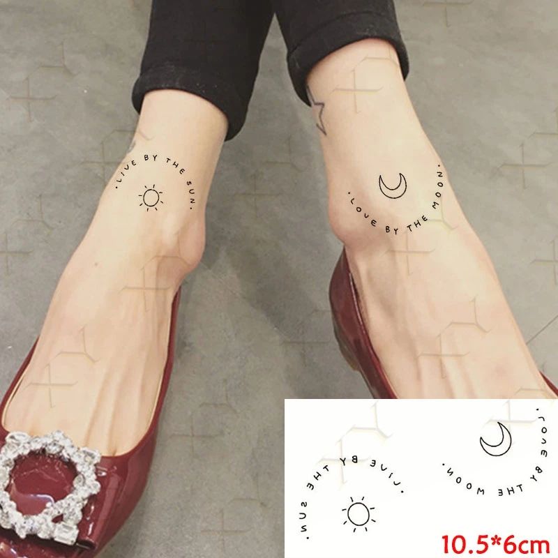 

Водостойкая Временная тату-наклейка, луна, солнце, английские слова, пары, любовь, флэш-тату, искусственная татуировка на шею, запястье для ж...