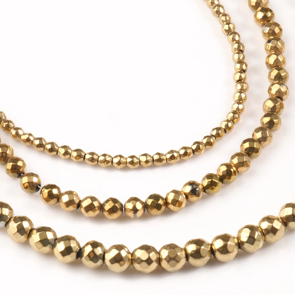 

Color Retention Gold Plated Hematite Beads Natural Faceted Spacer Beads for Jewelry Making DIY Charm Bracelets Neckalces 15''
