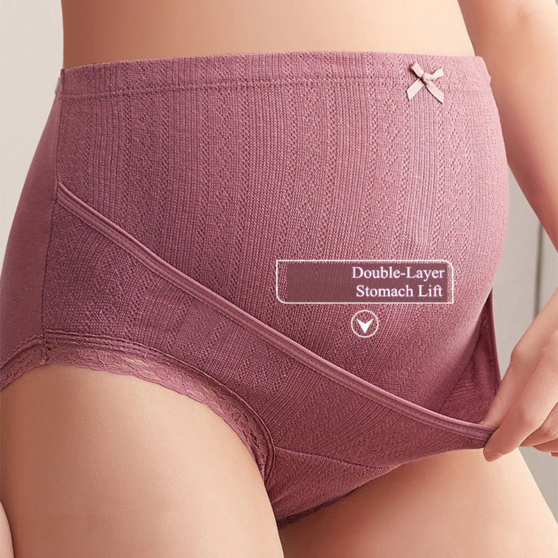 

Maternity Panties With Cotton Lining Breathable High Waist Adjustable Large Size Briefs Pregnant Women's Belly Lift Underwear