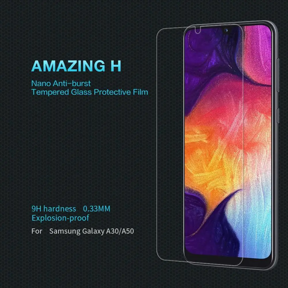 Защитное стекло для экрана Samsung A50 / A30 оригинальное закаленное NILLKIN Защитная