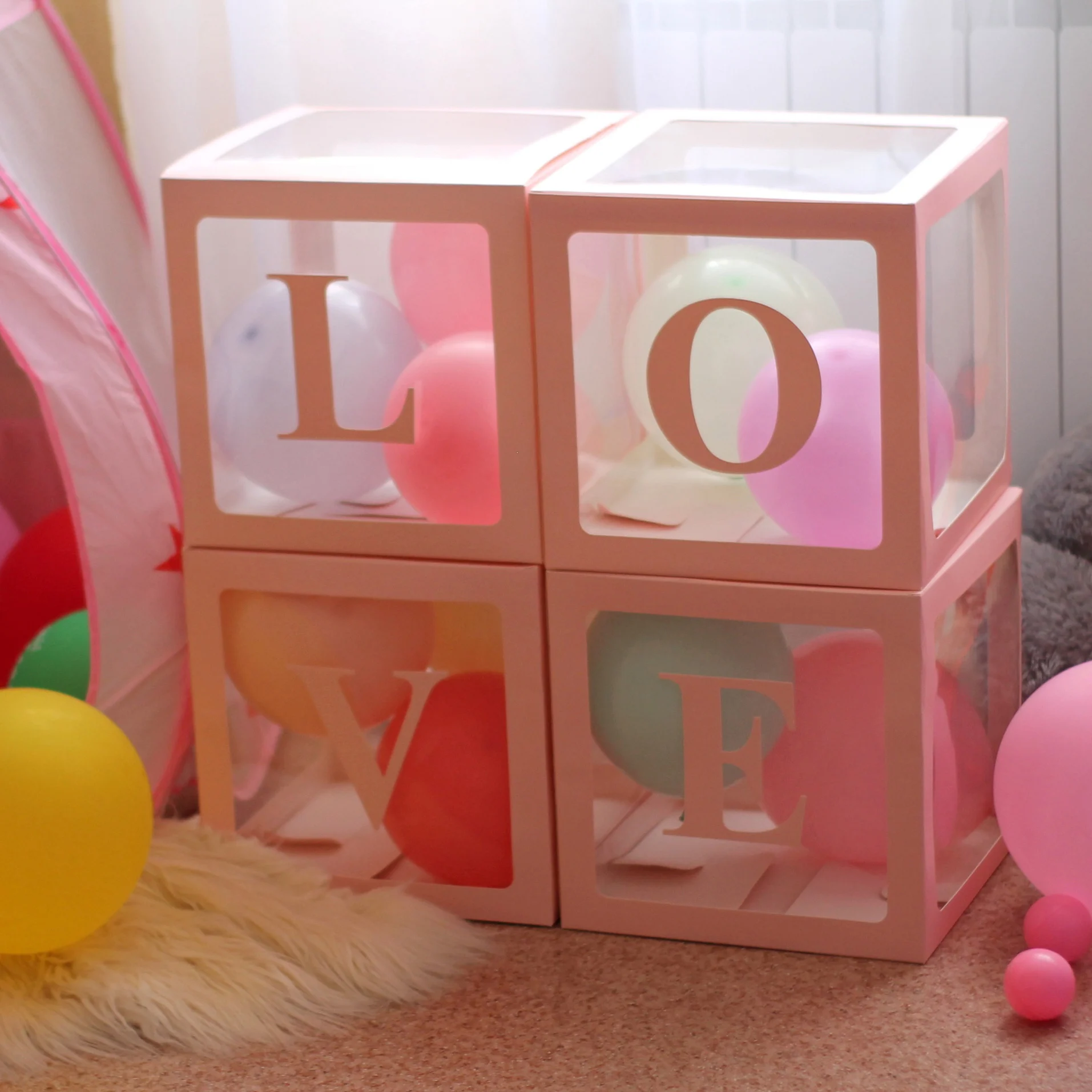 Baby Love прозрачная коробка блок Беби Шауэр детский день рождения украшения розовые/белые воздушные шары с конфетти коробка детское украшение для душа