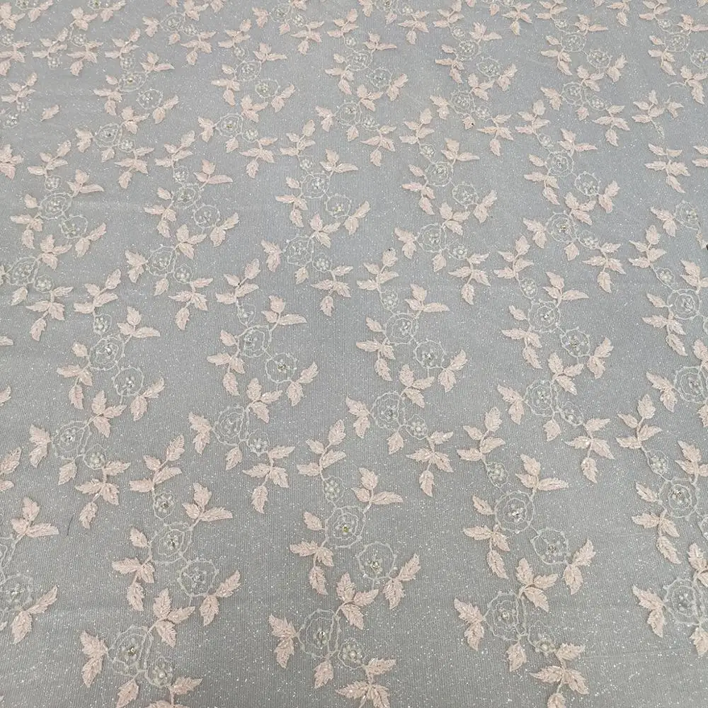 

Latest Design French Embroidery Beads Lace Fabric Flower Rhinestone Mesh Tulle In Polyester With Sequin For Wedding Formal Dress